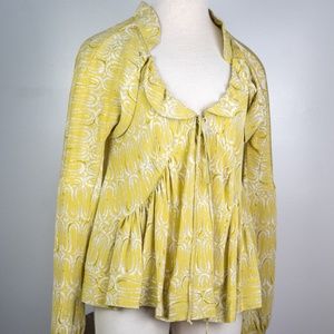 Marni Silk Bohemian Top Blouse Citron Citrus Yellow Trippy Romantic size 42